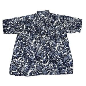 Vintage Hawaii Silkway Abstract Hawaiian Camp Shirt Blue White M